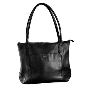 Lodis Tote Bag Womens Large Black Excellent Pebbled Leather Shoulder Bag Zip Top